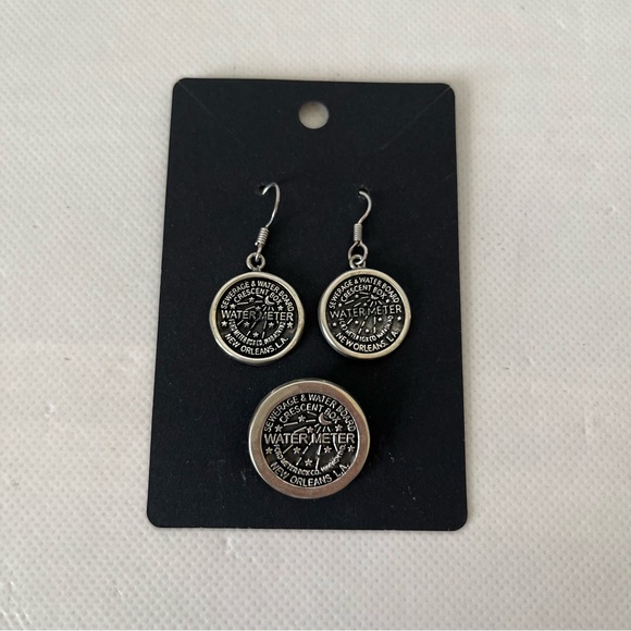 New Orleans Water Meter 925 Sterling Silver Earrings & Pendant Set Vintage - Picture 2 of 7